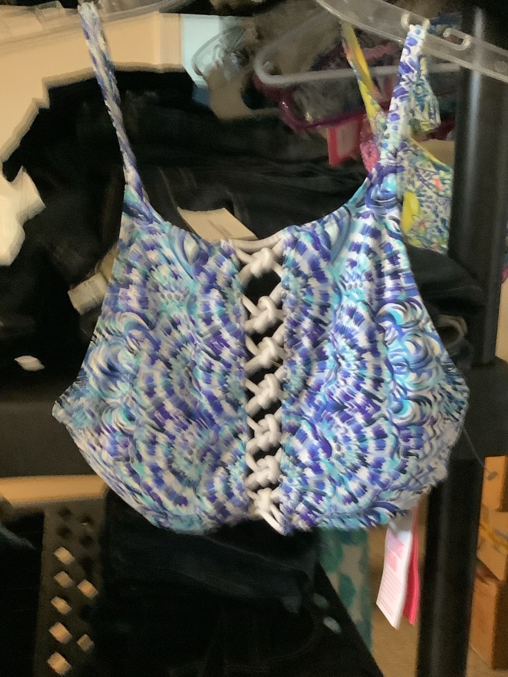 Lilly Pulitzer Blue & Aqua Lace-Up Adderlay halter bathing suit Top